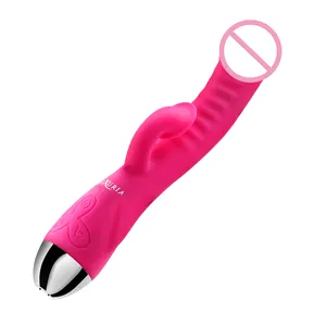 USB rechargeable, heated pink large bunny shape mimics tongue licking massage to stimulate female vibrator