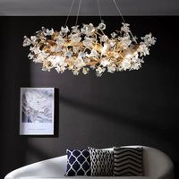 Lustre moderne en cuivre en forme de branche d'arbre, avec des cristaux en forme de pétale, lampe suspendue LED décorative pour salon, luminaire suspendu en forme de fleur de pissenlit