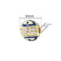 Perles en forme d'œil de 8 mm pour la fabrication de bijoux, bracelet plaqué or, deux rangées de zircons, accessoires de bijoux en époxy rond à faire soi-même