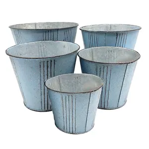 Factory wholesale metal flower pot molds large zinc tall planters for indoor outdoor decorative garden galvanized bucket