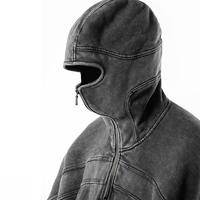 Nouveau design – Sweat à capuche vintage à épaules tombantes, personnalisable, pour homme, avec fermeture éclair intégrale et effet délavé