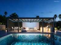 Pergola en aluminium thermolaqué, toit à lames bioclimatiques motorisé, imperméable, cadre anti-rouille pour villa extérieure