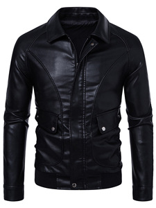 <span class=keywords><strong>Chaqueta</strong></span> de cuero de imitación informal a la moda para <span class=keywords><strong>hombre</strong></span>, <span class=keywords><strong>chaqueta</strong></span> ajustada de cuero para motocicleta con bolsillo y cremallera - Product Image 4