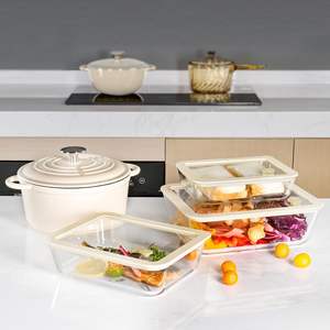 High Borosilicate Glass BPA Free Food <b>Container</b> with Tempered Glass <b>Plastic</b> Vent <b>Lid</b> 2 Compartments Stackable Modern Design - Product Image 5