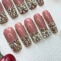 Nouvelle Arrivée Ongles Acryliques Faits Main Carrés/Coffin avec Strass 3D, Gel Souple de Luxe pour Salon, 10 Pièces à Coller, Manucure Exquise