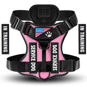 Pink Nylon Service Dog <b>Harness</b> With Adjustable Buckle Closure And In Training Patches For Medium Dogs - Product Image 1