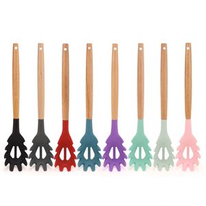 <b>Silicone</b> Kitchen Soft Non-Stick Spaghetti Scoop Noodle Strainer Wooden Handle Spoons for Home Kitchen Use Pasta Preparation for - Product Image 1