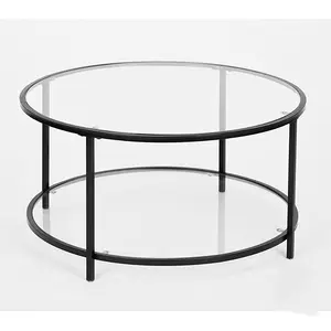 2 层现代圆形咖啡桌玻璃咖啡桌粉末涂层表面