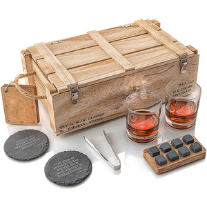 Boîte-cadeau en bois avec logo personnalisé pour whisky verres à vin ensemble avec tartare de glace meilleurs cadeaux pour hommes papa mari fête d'anniversaire - Product Image 4