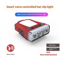Luz de clip para sombrero controlada por voz, carga TYPE-C, Faro de detección de luz amarilla cálida con luz roja para pesca nocturna