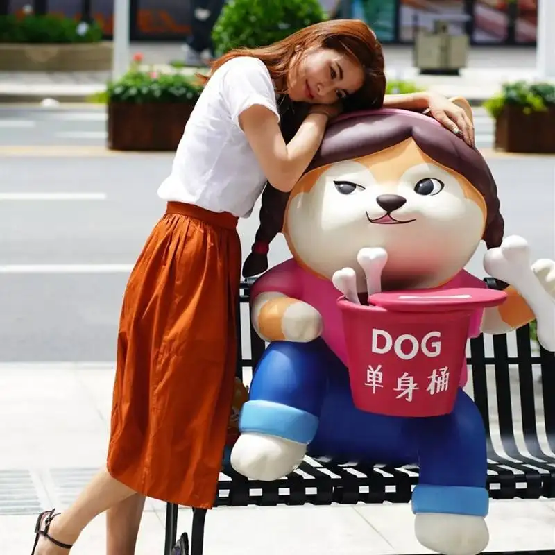 Vida tamanho resina estátuas cartoon cão adereços para loja gigante resina fibra de vidro cão Natal loja decoração ao ar livre
