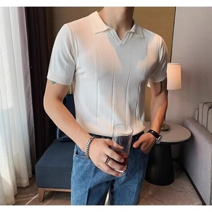 Maglietta estiva da uomo a maniche corte lavorata a maglia Casual Business <span class=keywords><strong>Polo</strong></span> con scollo a V Slim - Product Image 2