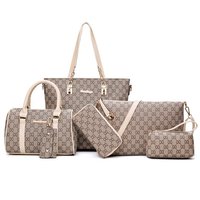 SH0341 Sac à main pour femme en PU gaufré, style européen, avec fermeture éclair, imperméable, en polyester, léger, portable, sac à bandoulière, ensemble de 6 pièces