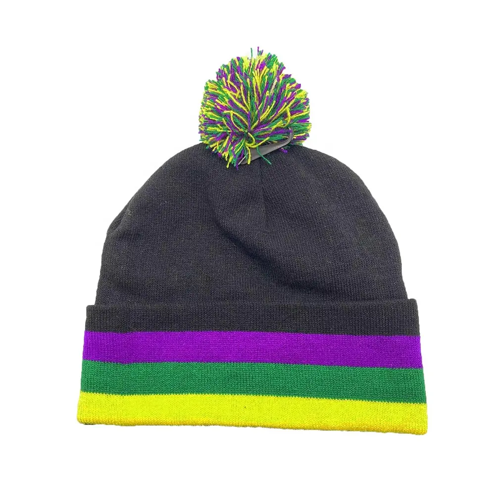 Fashion Custom Mardi Gras Gestrickte Mütze Wolle Winter Warme Hüte für Männer und Frauen Beanie Hüte