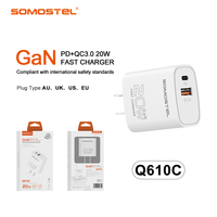 Pengisi Daya Cepat GaN 20W USB C PD dengan Kabel 1M Colokan UK Pengisi Daya Dinding Kompak untuk Smartphone Tablet Laptop