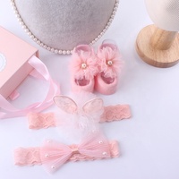 Ensemble chaussettes et bandeau pour nouveau-né, volants 3D, antidérapant, en coton tricoté, pour bébé fille et garçon, coffret cadeau, logo personnalisé, faible MOQ