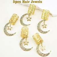 Ensemble de 5 bijoux pour cheveux en or, pendentifs tresses, étoiles, lunes et croissants, accessoires pour dreadlocks