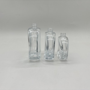 Botella de perfume transparente oblata de 30ml, 55ml, 100ml, con tapa de joya dorada