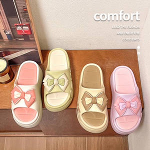 Sandales compensées imprimées à nœud pour femme, tendance été, pour la plage et l'extérieur, à talons hauts, antidérapantes, rehaussantes - Product Image 2