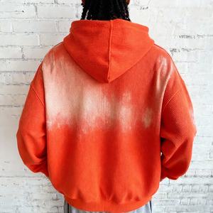 Sudadera con capucha extragrande de punto gofrado para hombre, de manga larga, holgada, con cremallera, con estampado de ropa urbana desgastada por el sol, de algodón. - Product Image 2