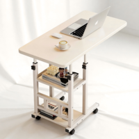 Bureau d'ordinateur mobile réglable en hauteur avec 3 étagères de rangement, idéal pour ordinateur portable, à placer près du lit, du canapé, table de petit-déjeuner, mobile
