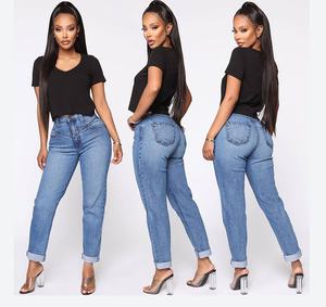 High Waist <strong>Turn</strong> <strong>up</strong> Hem Pants Fashion Washed Mom <strong>Jeans</strong> for Lady Straight Let <strong>Jean</strong> - Product Image 1