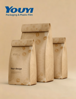 MOQ 500 pièces, sacs à fond plat personnalisés imprimés, 200g, 250g, 500g, avec différentes tailles de pochettes en papier kraft pour le pain