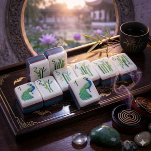 Paons au crépuscule : Améliorez votre jeu avec une texture délicate et un Mahjong américain violet profond entièrement personnalisable - Product Image 1