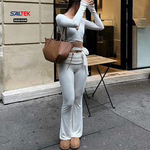 Ensemble de yoga sexy croisé pour femme, haut court à manches longues <span class=keywords><strong>et</strong></span> leggings deux pièces, tenue de sport, survêtement de fitness, <span class=keywords><strong>vêtements</strong></span> de gym - Product Image 6