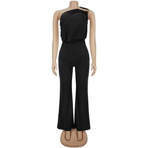 Neuer Frühlings-Stretch-<span class=keywords><strong>Jumpsuit</strong></span> mit schräger Schulter und ärmellosem Design für Damen, Einteiler mit ausgestelltem Bein - Product Image 5