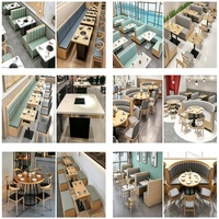Sitzgruppe Modernes Minimalistisches Sofa-Set mit Massivholzrahmen, Steinplattentisch und Stühlen, Anpassbare 2-Sitzer Restaurant-Möbel