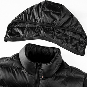 Piumino da Uomo Imbottito in 100% Poliestere con Cappuccio Rimovibile Leggero Autunnale Tinta Unita Nera in Tessuto 100% Nylon - Product Image 2