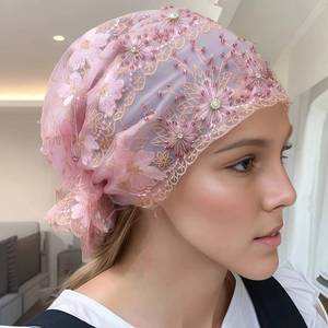 Wholesale 2025 Latest Fashion Women's Headscarf Best-Selling Plain Polyester Sequin Ethnic Muslim <b>Hat</b> - Product Image 3