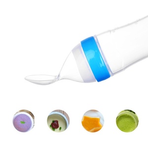 Produit pour bébé en gros, céréales pour bébé, cuillère à presser pour l'alimentation, <span class=keywords><strong>biberon</strong></span> en silicone pour bébé avec cuillère et ventouse au fond - Product Image 5