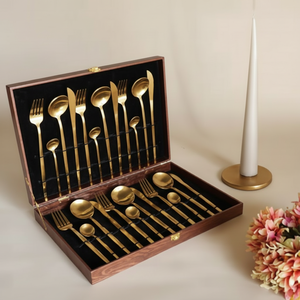 Abordable De S E 24Pcs Laiton Métal Couverts Cuillère Fourchette Couteaux Peint Finition Avec Plusieurs Taille En Forme De Conception Couverts Ensembles - Product Image 1