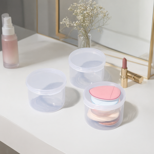 Caja de Almacenamiento Redonda de Plástico Transparente para Esponjas de Maquillaje, Organizador de Cosméticos y Accesorios del Hogar - Product Image 3