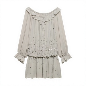 Robe courte à paillettes superposées pour femmes, col bateau à volants, robe d'été décontractée ample - Product Image 4
