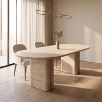 Table à manger ovale de luxe en travertin Wabi Sabi, pierre naturelle polie pour villa, appartement, mobilier de maison
