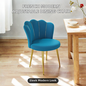 Chaise de salle à manger moderne française rembourrée à dossier haut en métal, en forme d'éventail, réglable en hauteur, portable, pour villa et maison - Product Image 2