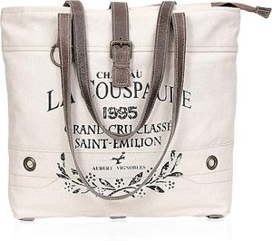 Bolso de Mano de Lona y Cuero Hecho a Mano Estilo Vintage para Mujer, Bolso de Hombro Resistente para Uso Diario, Viajes y Compras - Product Image 1