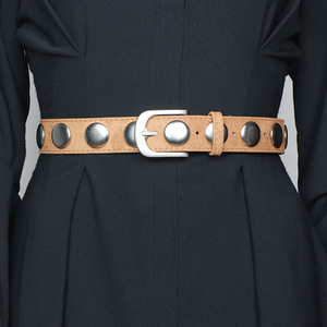 <span class=keywords><strong>Ceinture</strong></span> pour femme en daim noir avec de grands clous circulaires argentés, <span class=keywords><strong>boucle</strong></span> en métal réglable, accessoire de mode audacieux pour robes - Product Image 3