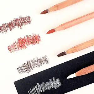 Xin Bowen Set pensil grafit, warna merah bahan karbon, Set pensil sketsa kualitas tinggi 4 buah