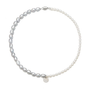 <span class=keywords><strong>Collana</strong></span> di <span class=keywords><strong>perle</strong></span> di riso barocco grigio e bianco di fascia alta da donna - Product Image 5