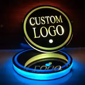 HGD LED Cup Holder Lampu Mobil Logo Coaster, dengan 7 Warna Berubah USB Pengisi Daya Alas Cangkir Bercahaya