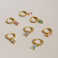 Anting-anting gelang berlian baguette perak 925 model huggies Pave Diamond untuk wanita