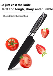 Ensemble de couteaux de chef professionnel <span class=keywords><strong>6</strong></span> pièces poignée en PP noir lames en acier inoxydable couteaux à viande tranchants cuisson marbrure revêtement antiadhésif - Product Image 3