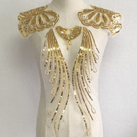 Ecowalson Vêtements Or Sequin Fleur Patch Applique Dentelle Tissu Couture Robe Broderie DIY Travail Manuel Patches
