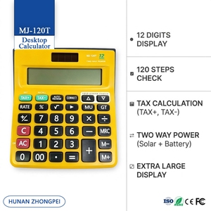 Calculadora de Escritorio MJ-120T Amarilla con PCB SKD, 12 Dígitos, Doble Alimentación Solar y Batería, Función de Verificación de Impuestos de 150 Pasos, Coma de 3 Dígitos - Product Image 4