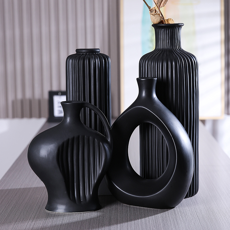 black flower vases