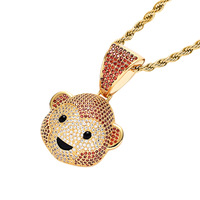 Chaîne à maillons boule hip-hop plaquée or pour homme avec pendentif singe mignon en laiton et zircon 5A